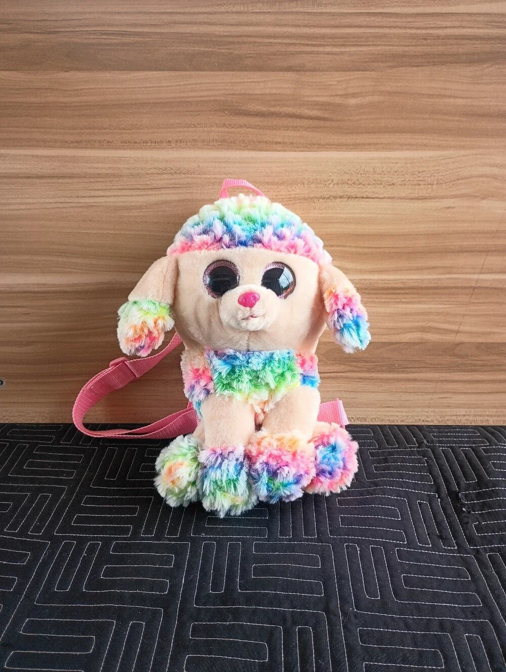 Plush Rainbow Puppy Backpack with Pink Straps